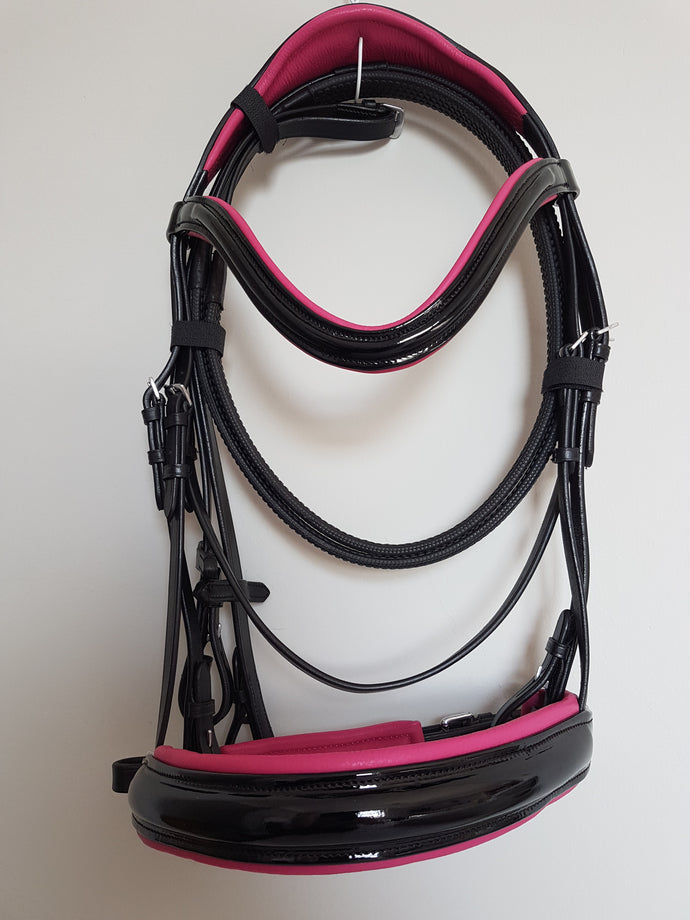 Cavesson Bridle - Black Patent Leather with Pink  Full, Cob, Pony
