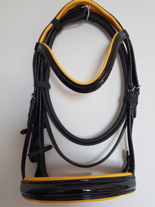 Cavesson Bridle - Black Patent Leather with Yellow  Full, Cob, Pony