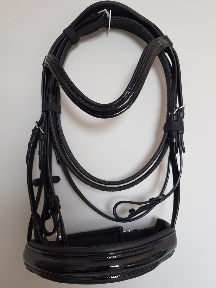 Cavesson Bridle - All Black Patent  Full, Cob, Pony