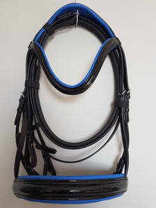 Cavesson Bridle - Black Leather Patent with Blue  Full, Cob, Pony