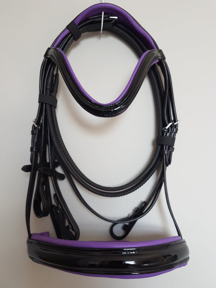 Cavesson Bridle - Black Patent Leather with Purple  Full, Cob, Pony