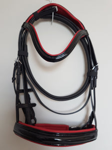 Cavesson Bridle - Black Patent Leather with Red  Full, Cob, Pony