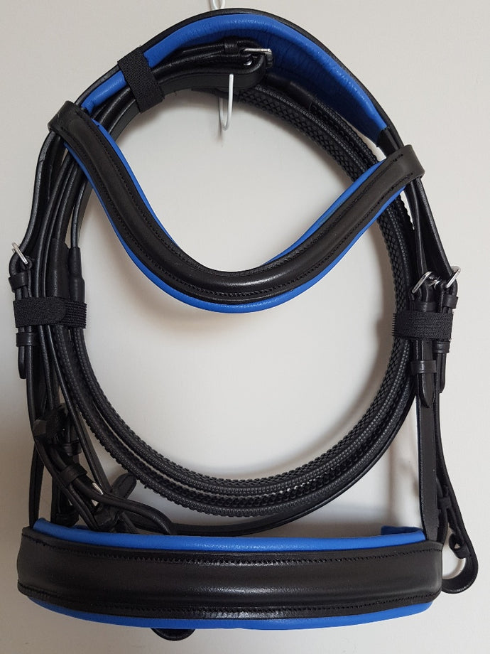 Cavesson Bridle - Black Leather with Blue Full, Cob, Pony