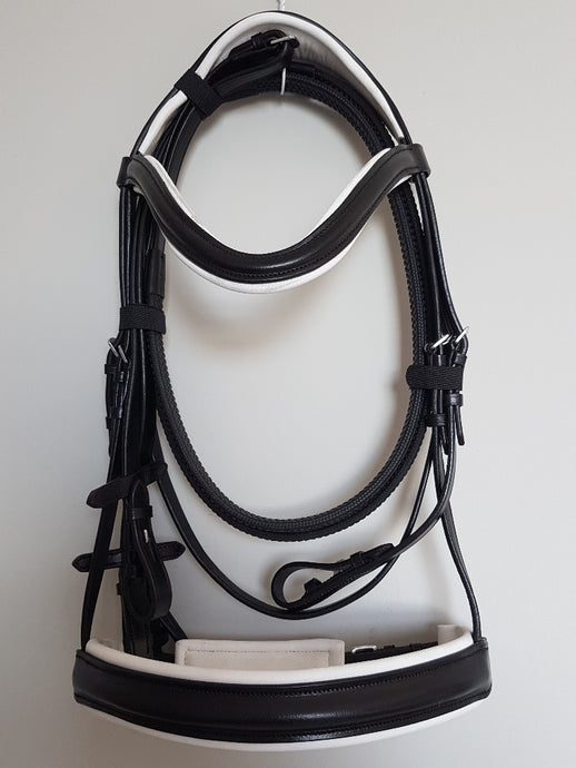 Cavesson Bridle - Black Leather with White Full, Cob, Pony