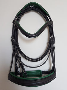 Cavesson Bridle - Black Leather with Green Full, Cob, Pony