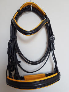 Cavesson Bridle - Black Leather with Yellow Full, Cob, Pony