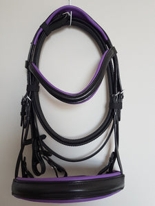 Cavesson Bridle - Black Leather with Purple Full, Cob, Pony