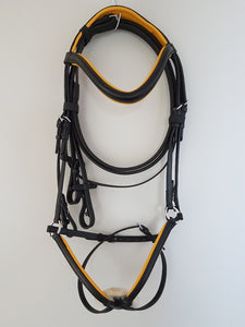 Grackle Bridle - Black Leather with Yellow  Full, Cob, Pony