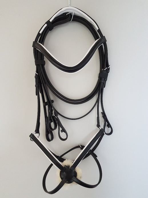 Grackle Bridle - Black Leather with White  Full, Cob, Pony
