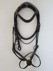Grackle Bridle - Black Leather with Grey Full, Cob, Pony