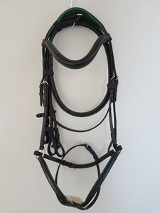 Grackle Bridle - Black Leather with Green Full, Cob, Pony