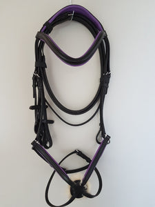 Grackle Bridle - Black Leather with Purple  Full, Cob, Pony