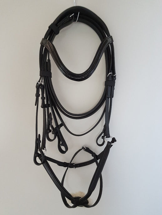Grackle Bridle - All Black Leather with Patent browband