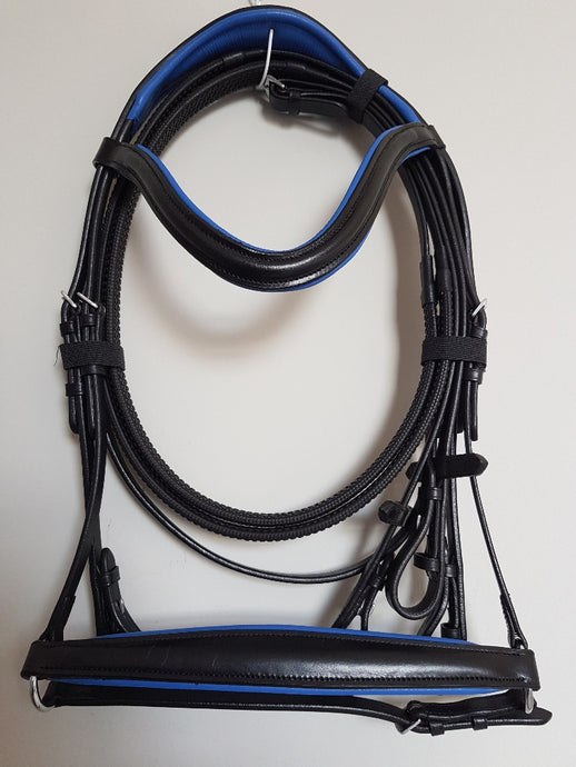 Drop Noseband Bridle - Black Leather with Blue  Full, Cob, Pony