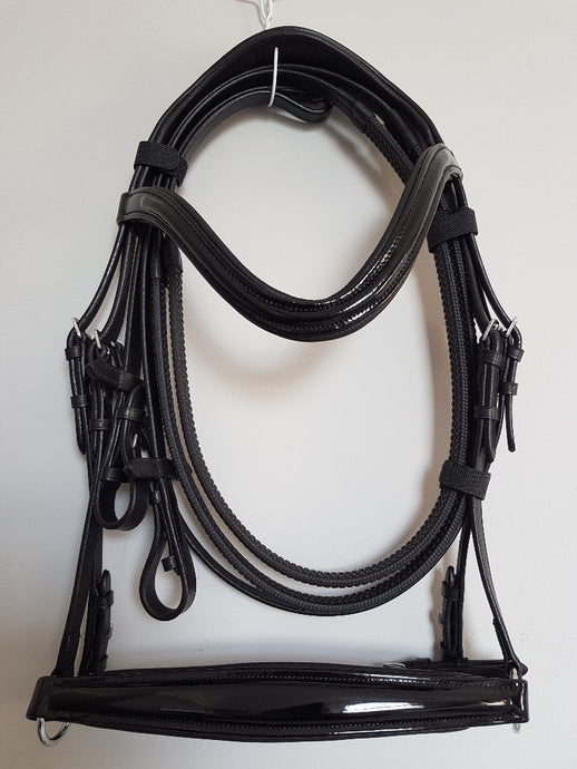 Drop Noseband Bridle - All Black Patent Leather  Full, Cob, Pony