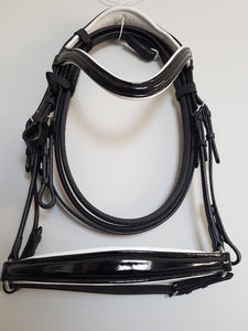 Drop Noseband Bridle - Black Patent Leather with White  Full, Cob, Pony