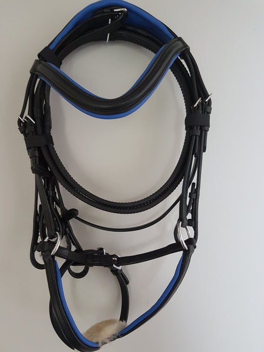 Grackle Bridle - Black Leather with Blue  Full, Cob, Pony